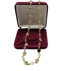 Camrose Kross Clear Crystal Rhinestone Bead Beaded Long Gold Tone Necklace